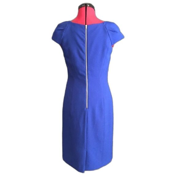 Tahari ASL Dress Women Size 4P Royal Blue Cap Sleeves Exposed Back Zipper Sheath - Picture 3 of 9